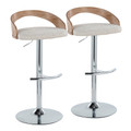 Grotto Contemporary Adjustable Barstool with Swivel in Chrome Metal, Whitewashed Wood, and Oat Fabric with Rounded T Footrest- Set of 2 — pair view