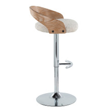 Grotto table in Chrome Metal, Whitewashed Wood, Oat Fabric, side view, featuring swivel and adjustable height