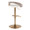 Grotto Contemporary Adjustable Barstool with Swivel in Gold Metal, Light Grey Wood, and White Faux Leather with Rounded T Footrest — rear three-quarter view