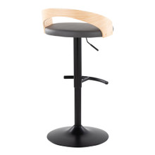 Grotto table in Black Metal, Natural Wood, Grey PU, back and side view, featuring swivel and adjustable height