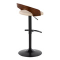 Grotto table in Black Metal, Walnut Wood, Cream PU, back and side view, featuring swivel and adjustable height
