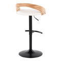 Grotto table in Black Metal, Zebra Wood, White PU, back and side view, featuring swivel and adjustable height