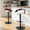Grotto Contemporary Adjustable Barstool with Swivel in Black Metal, Mahogany Wood and White Faux Leather with Rounded T Footrest- Set of 2 — lifestyle photo 1