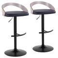 Grotto Contemporary Adjustable Barstool with Swivel in Black Metal, Light Grey Wood and Black Faux Leather with Rounded T Footrest- Set of 2 — pair view
