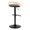 Grotto Contemporary Adjustable Barstool with Swivel in Black Metal, Natural Wood and Brown Faux Leather with Rounded T Footrest- Set of 2 — rear three-quarter view