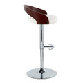 Grotto table in Chrome Metal, Mahogany Wood, White PU, side view, featuring swivel and adjustable height