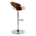 Grotto table in Chrome Metal, Walnut Wood, Cream PU, side view, featuring swivel and adjustable height