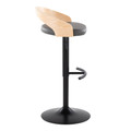 Grotto table in Black Metal, Natural Wood, Grey PU, side view, featuring swivel and adjustable height