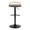 Grotto Contemporary Adjustable Barstool with Swivel in Black Metal, Natural Wood and Grey Faux Leather with Rounded T Footrest- Set of 3 — back view