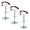 Grotto Contemporary Adjustable Barstool with Swivel in Chrome Metal, Mahogany Wood and White Faux Leather with Rounded T Footrest- Set of 3 — pair view