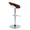 Grotto Contemporary Adjustable Barstool with Swivel in Chrome Metal, Mahogany Wood and White Faux Leather with Rounded T Footrest- Set of 3 — rear three-quarter view