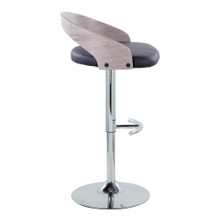 Grotto table in Chrome Metal, Light Grey Wood, Black PU, side view, featuring swivel and adjustable height