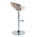 Grotto table in Chrome Metal, Light Grey Wood, White PU, side view, featuring swivel and adjustable height