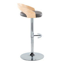 Grotto table in Chrome Metal, Natural Wood, Grey PU, side view, featuring swivel and adjustable height
