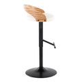 Grotto table in Black Metal, Zebra Wood, White PU, side view, featuring swivel and adjustable height