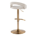 Grotto table in Gold Metal, Oat Noise Fabric, back and side view, featuring swivel and adjustable height