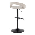 Grotto table in Black Metal, Oat Noise Fabric, back and side view, featuring swivel and adjustable height