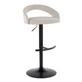 Grotto Upholstered Contemporary Adjustable Barstool in Black Metal and Oat Noise Fabric with Rounded T Footrest — product view