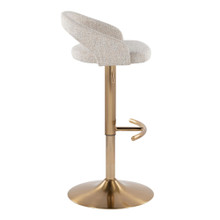 Grotto table in Gold Metal, Oat Noise Fabric, side view, featuring swivel and adjustable height