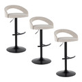 Grotto Upholstered Contemporary Adjustable Barstool in Black Metal and Oat Noise Fabric with Rounded T Footrest- Set of 3 — pair view