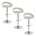 Grotto Upholstered Contemporary Adjustable Barstool in Chrome Metal and Oat Noise Fabric with Rounded T Footrest- Set of 3 — pair view