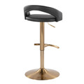 Grotto table in Gold Metal, Black PU, back and side view, featuring swivel and adjustable height