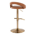 Grotto table in Gold Metal, Camel PU, back and side view, featuring swivel and adjustable height