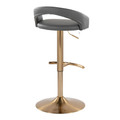 Grotto table in Gold Metal, Grey PU, back and side view, featuring swivel and adjustable height
