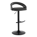 Grotto Upholstered Contemporary Adjustable Barstool in Black Metal and Black Faux Leather with Rounded T Footrest — product view