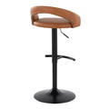 Grotto table in Black Metal, Camel PU, back and side view, featuring swivel and adjustable height