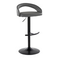 Grotto Upholstered Contemporary Adjustable Barstool in Black Metal and Grey Faux Leather with Rounded T Footrest — product view