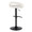 Grotto Upholstered Contemporary Adjustable Barstool in Black Metal and White Faux Leather with Rounded T Footrest — rear three-quarter view