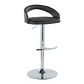 Grotto Upholstered Contemporary Adjustable Barstool in Chrome Metal and Black Faux Leather with Rounded T Footrest — product view