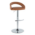 Grotto Upholstered Contemporary Adjustable Barstool in Chrome Metal and Camel Faux Leather with Rounded T Footrest — product view