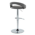 Grotto table in Chrome Metal, Grey PU, back and side view, featuring swivel and adjustable height