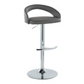 Grotto Upholstered Contemporary Adjustable Barstool in Chrome Metal and Grey Faux Leather with Rounded T Footrest — product view