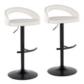 Grotto Upholstered Contemporary Adjustable Barstool in Black Metal and White Faux Leather with Rounded T Footrest- Set of 2 — pair view