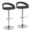 Grotto Upholstered Contemporary Adjustable Barstool in Chrome Metal and Black Faux Leather with Rounded T Footrest- Set of 2 — pair view