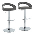 Grotto Upholstered Contemporary Adjustable Barstool in Chrome Metal and Grey Faux Leather with Rounded T Footrest- Set of 2 — pair view