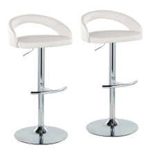 Grotto Upholstered Contemporary Adjustable Barstool in Chrome Metal and White Faux Leather with Rounded T Footrest- Set of 2 — pair view