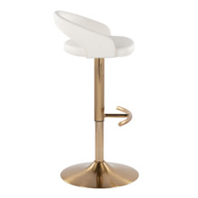 Grotto table in Gold Metal, White PU, side view, featuring swivel and adjustable height