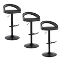 Grotto Upholstered Contemporary Adjustable Barstool in Black Metal and Black Faux Leather with Rounded T Footrest- Set of 3 — pair view