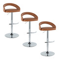 Grotto Upholstered Contemporary Adjustable Barstool in Chrome Metal and Camel Faux Leather with Rounded T Footrest- Set of 3 — pair view