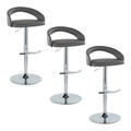 Grotto Upholstered Contemporary Adjustable Barstool in Chrome Metal and Grey Faux Leather with Rounded T Footrest- Set of 3 — pair view