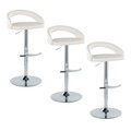 Grotto Upholstered Contemporary Adjustable Barstool in Chrome Metal and White Faux Leather with Rounded T Footrest- Set of 3 — pair view