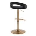 Grotto table in Gold Metal, Black Velvet, back and side view, featuring swivel and adjustable height
