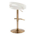 Grotto table in Gold Metal, White Velvet, back and side view, featuring swivel and adjustable height