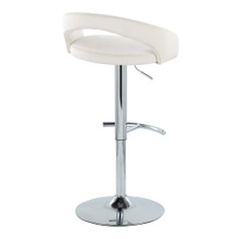 Grotto table in Chrome Metal, White Velvet, back and side view, featuring swivel and adjustable height
