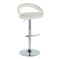 Grotto Upholstered Contemporary Adjustable Barstool in Chrome Metal and White Velvet with Rounded T Footrest — product view