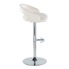 Grotto table in Chrome Metal, White Velvet, side view, featuring swivel and adjustable height